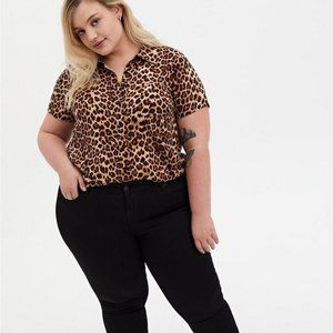 Torrid Leopard Print Stretch Challis Button-Front Shirt